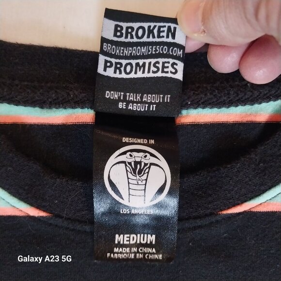 Broken Promises Striped T-Shirt Medium Black Mint Cotton Polyester Mens Crew Nec - Picture 4 of 7